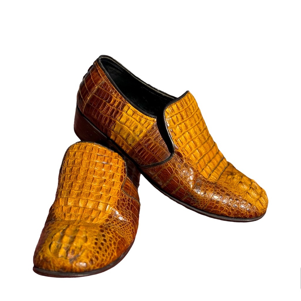 Mens Crocodile Leather Loafers Caramel Butterscotch Color Size 7.5 Bangkok